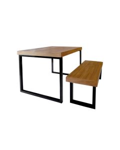 Conjunto de Mesa Madeira Maciça com Banco para Área Gourmet Bernardo 1,60m com Ferragem Preto