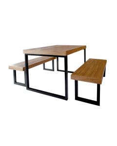 Conjunto Mesa Industrial Eco Bernardo 2,20m Ferragem Preta com 2 Bancos Industrial Eco Bernardo